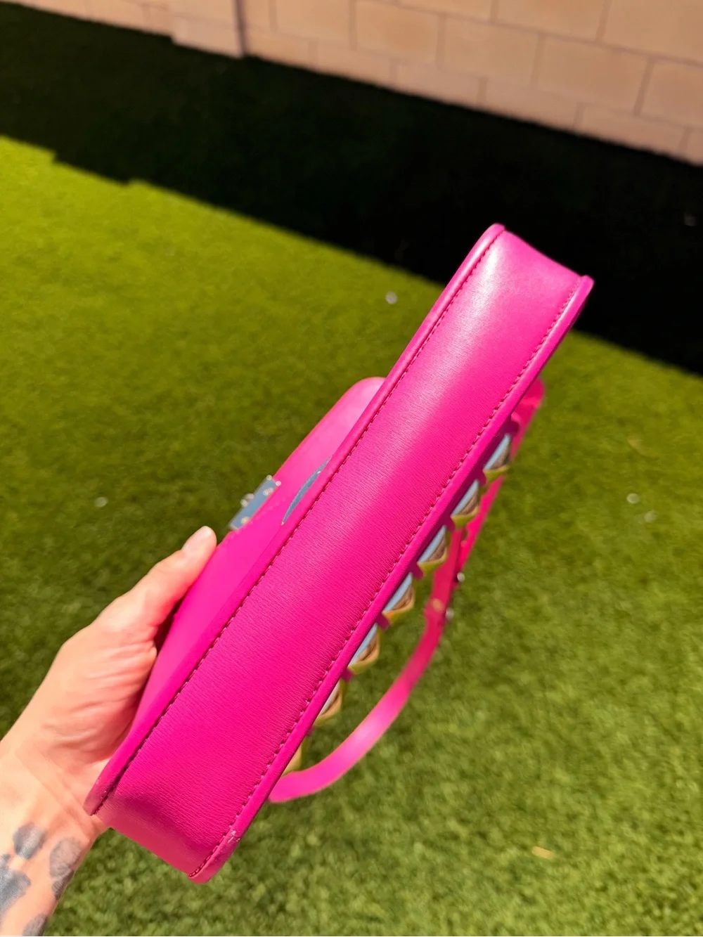 Micheal Kors Studded fuchsia Crossbody Bag with Gold Hardware